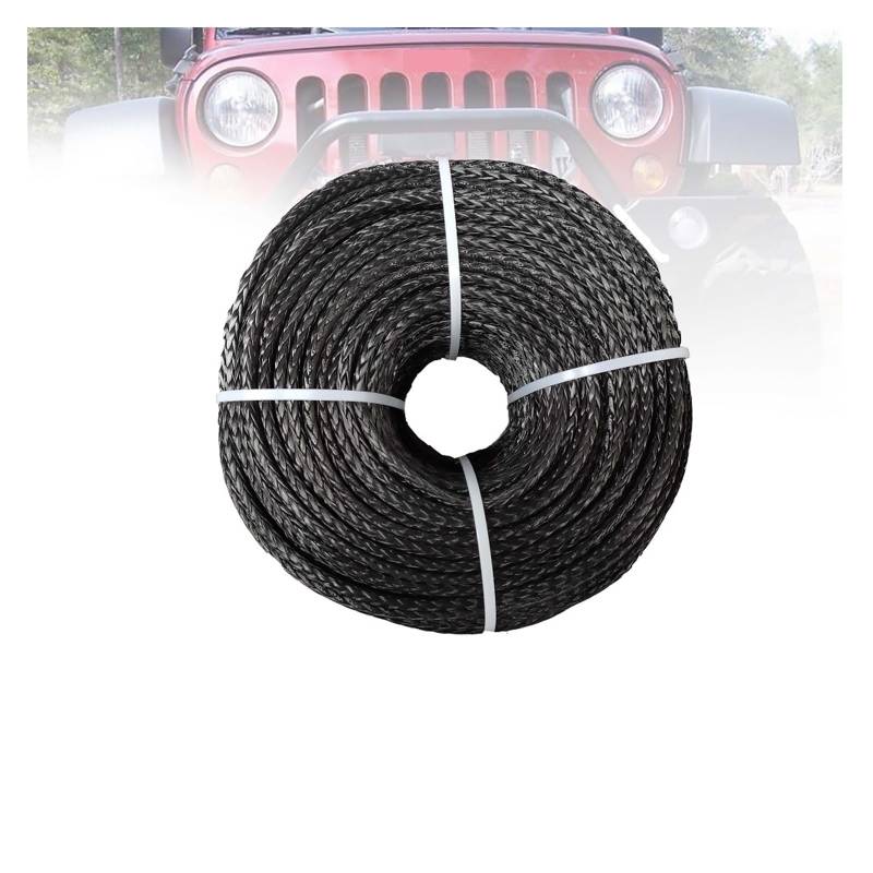 ,Abschleppseil 6 mm 100 m UHMWPE-Segelflugzeug-Windenseil for Geländewagen, ATV, UTV, SUV, LKW, Boot, Windenzubehör(Noir) von BGTSF