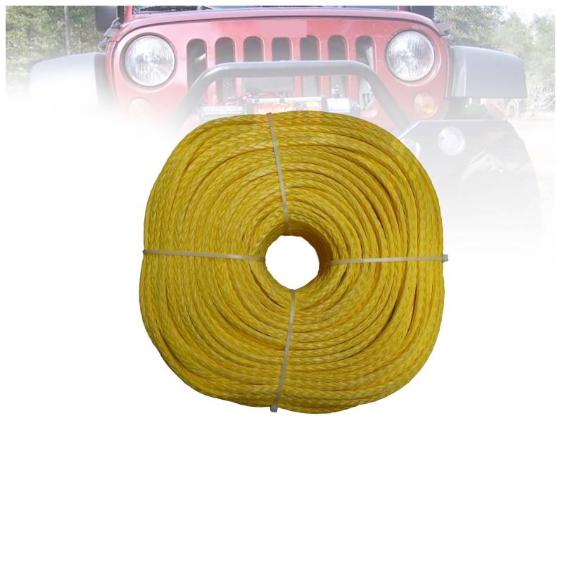 ,Abschleppseil 6 mm x 100 m UHMWPE-Windenseil-Schleppleine, ATV-Windenseil-Windenkabel for ATV UTV SUV 4X4 4WD Off-Road(Yellow) von BGTSF