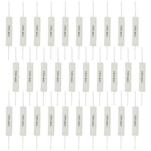 BGTXINGI 30 Stück 10 W 10 Ohm 5% Zementwiderstände Axiale Leitungsleistungswiderstände Keramik-Zement-Widerstand Drahtwickelung Feste Metall Widerstände Komplett Set weiß von BGTXINGI