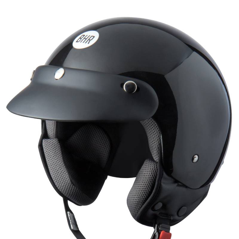 BHR Demi-Jet Helm 803 Simply, Praktischer Rollerhelm mit ECE-Zulassung, Motorrad-Jet-Helm mit abnehmbarem Gesichtspolster, SCHWARZ METALLIC, M von BHR