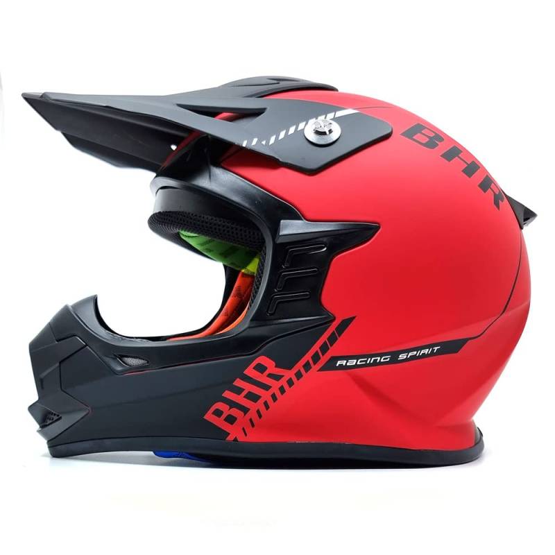 BHR Crosshelm 812 OFF ROAD | ECE homologierter Endurohelm mit herausnehmbarer Innenausstattung | Leichter & sicherer Motocross Helm mit Doppelringverschluss |MATT ROT| XL von BHR