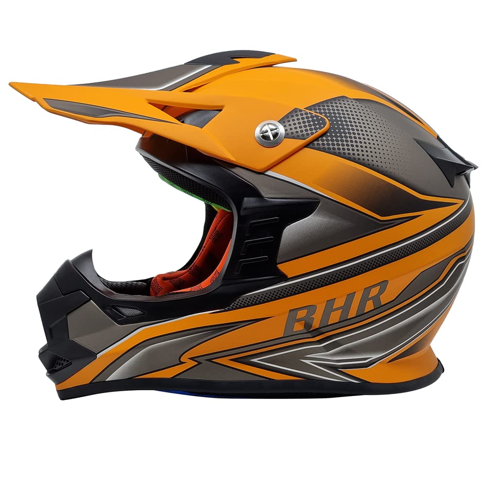 BHR Crosshelm 812 OFF ROAD | ECE homologierter Endurohelm mit herausnehmbarer Innenausstattung | Leichter & sicherer Motocross Helm mit Doppelringverschluss |ORANGE POWER | L von BHR