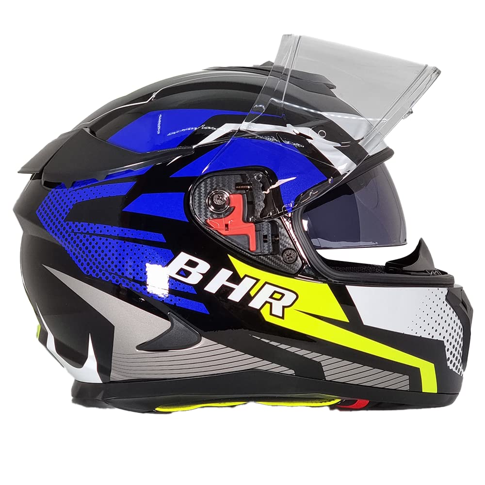 BHR Full Face Motorradhelm mit Doppelvisier 813 RACE | Full Face Motorradhelm ECE homologiert mit Sonnenblende | Mann/Frau | BLAU/GELB | M von BHR