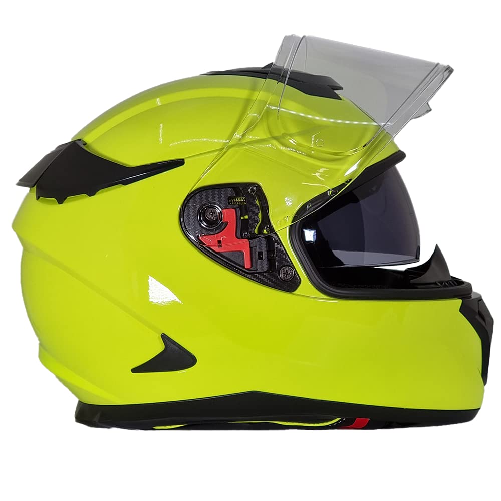 BHR Full Face Motorradhelm mit Doppelvisier 813 RACE | Full Face Motorradhelm ECE homologiert mit Sonnenblende | Mann/Frau | FLUO GELB | L von BHR