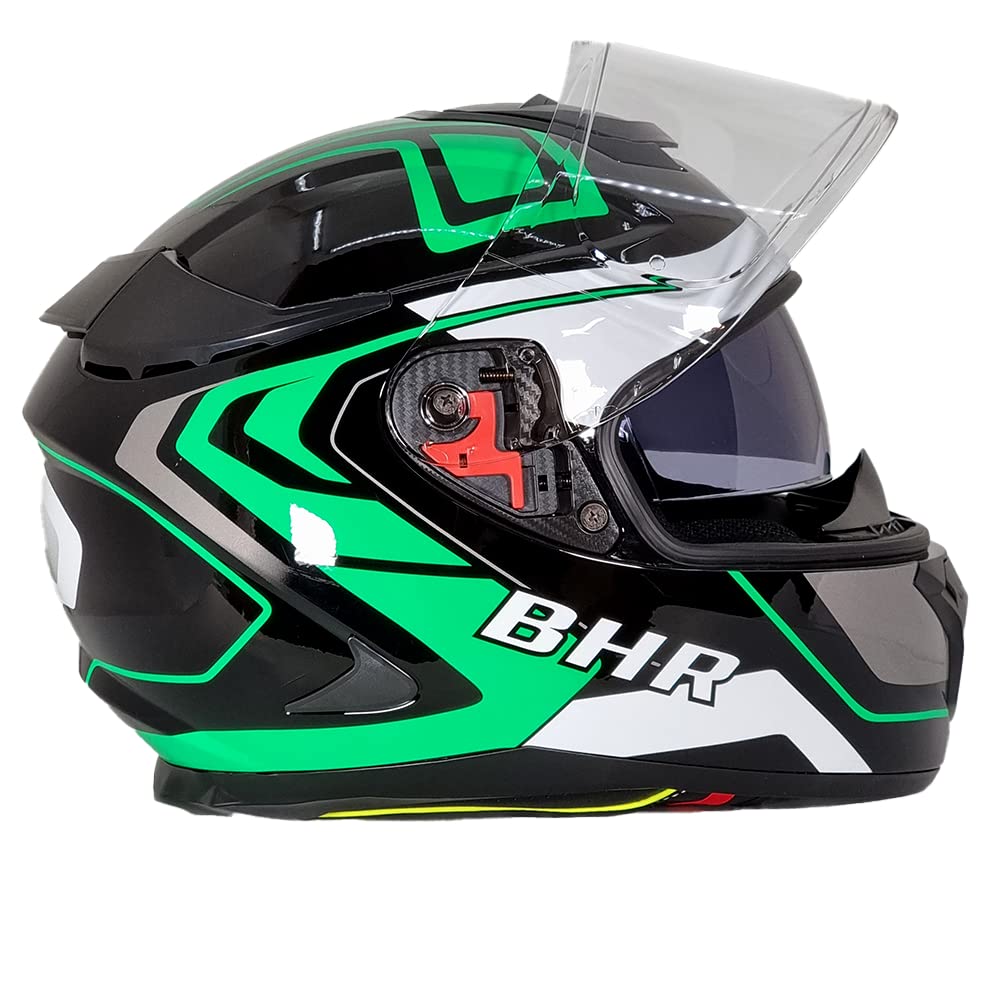 BHR Full Face Motorradhelm mit Doppelvisier 813 RACE | Full Face Motorradhelm ECE homologiert mit Sonnenblende | Mann/Frau | GREEN LINE | L von BHR