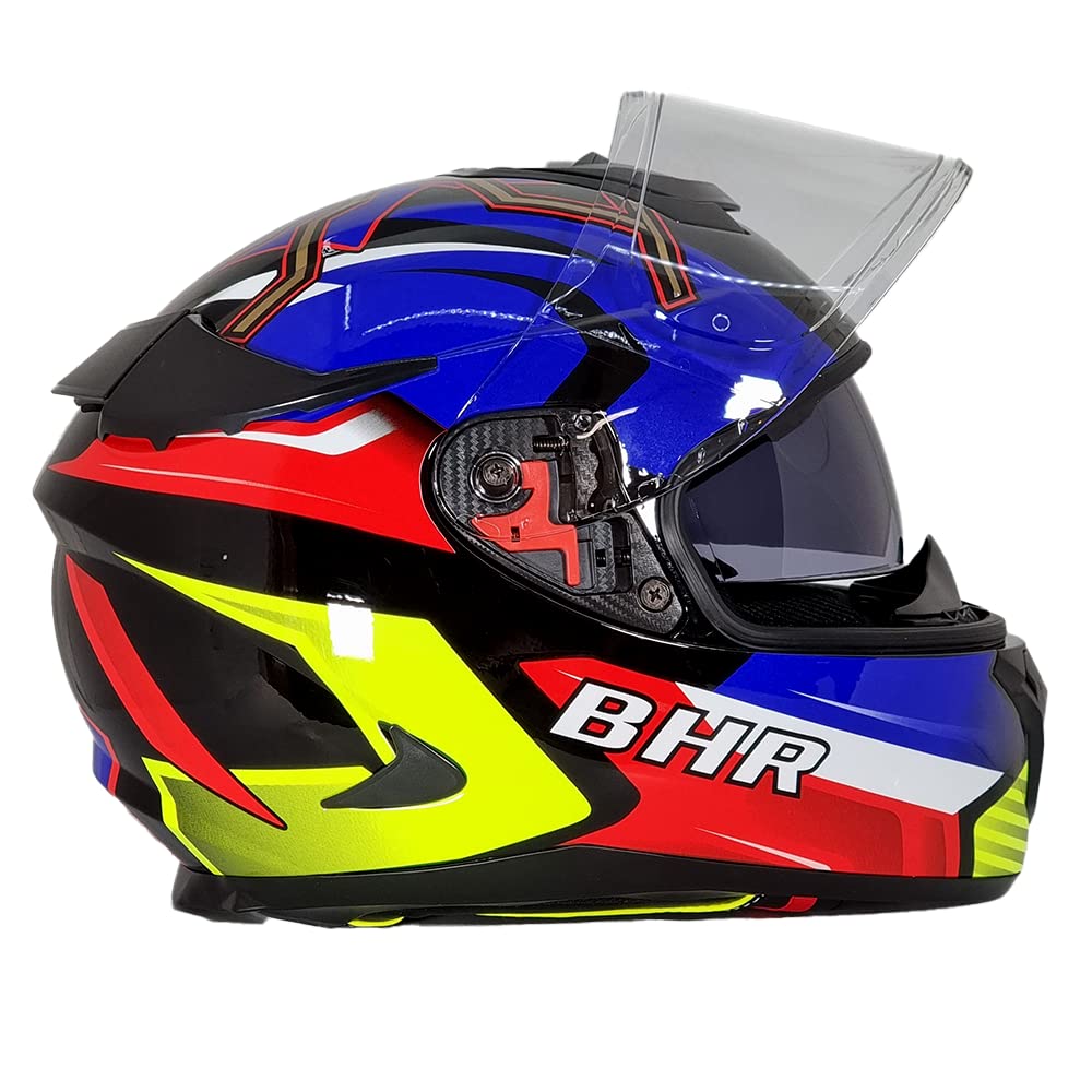 BHR Full Face Motorradhelm mit Doppelvisier 813 RACE | Full Face Motorradhelm ECE homologiert mit Sonnenblende | Mann/Frau | SPIDER BLUE | L von BHR