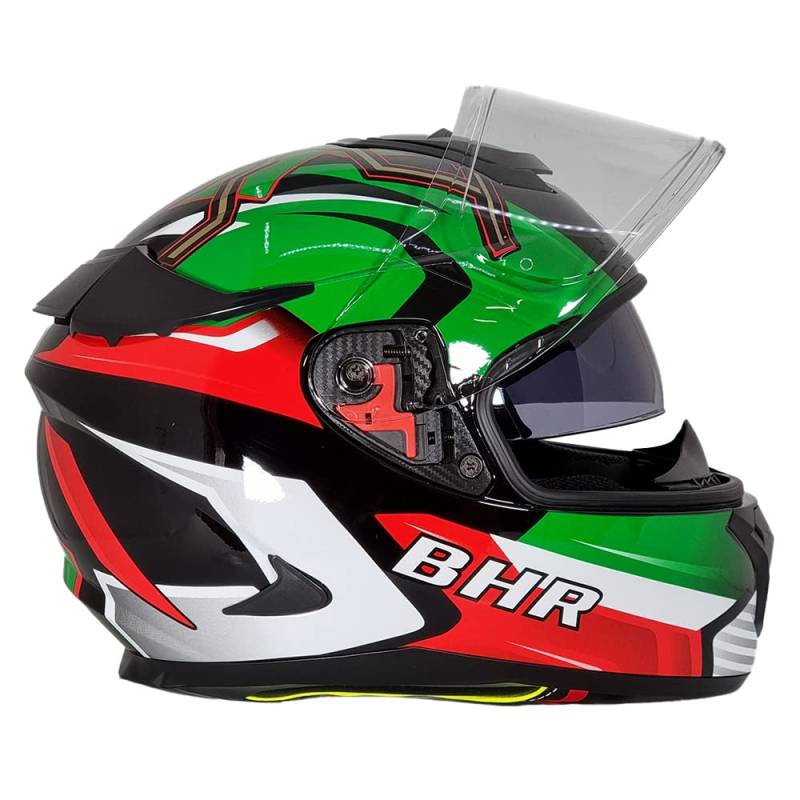 BHR Full Face Motorradhelm mit Doppelvisier 813 RACE | Full Face Motorradhelm ECE homologiert mit Sonnenblende | Mann/Frau | SPIDER GREEN | L von BHR