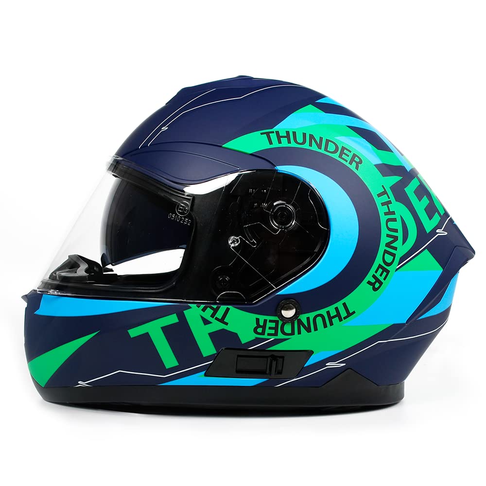 BHR Full Face Motorradhelm mit Doppelvisier 814 RIDE | Full Face Motorradhelm ECE Type Approved mit kratzfestem Doppelvisier | Damen/Herren-Motorradhelm | THUNDER BLUE (MATT) | M von BHR