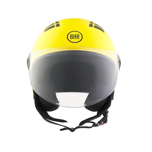 BHR Helm Demi-Jet 834 FLOW - Sommer-Rollerhelm Homologiert ECE 22.06 mit 16 Belüftungslöchern - Vespa-Helm mit Kratzfestem Visier und Mikrometrischer Auslösung - Matt Gelb XL von BHR