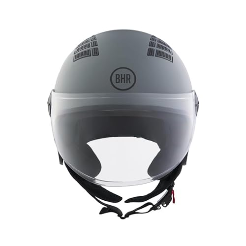 BHR Helm Demi-Jet 834 FLOW - Sommer-Rollerhelm Homologiert ECE 22.06 mit 16 Belüftungslöchern - Vespa-Helm mit Kratzfestem Visier und Mikrometrischer Auslösung - Matt Grau XL von BHR