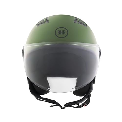 BHR Helm Demi-Jet 834 FLOW - Sommer-Rollerhelm Homologiert ECE 22.06 mit 16 Belüftungslöchern - Vespa-Helm mit Kratzfestem Visier und Mikrometrischer Auslösung - Matt Grün M von BHR