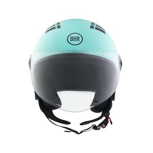 BHR Helm Demi-Jet 834 FLOW - Sommer-Rollerhelm Homologiert ECE 22.06 mit 16 Belüftungslöchern - Vespa-Helm mit Kratzfestem Visier und Mikrometrischer Auslösung - Matt Himmlisch M von BHR