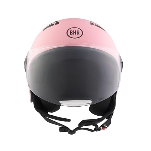 BHR Helm Demi-Jet 834 FLOW - Sommer-Rollerhelm Homologiert ECE 22.06 mit 16 Belüftungslöchern - Vespa-Helm mit Kratzfestem Visier und Mikrometrischer Auslösung - Matt Pinke S von BHR