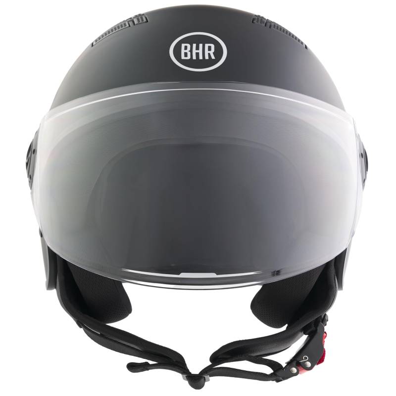 BHR Helm Demi-Jet 834 FLOW - Sommer-Rollerhelm Homologiert ECE 22.06 mit 16 Belüftungslöchern - Vespa-Helm mit Kratzfestem Visier und Mikrometrischer Auslösung - Mattschwarz XL von BHR