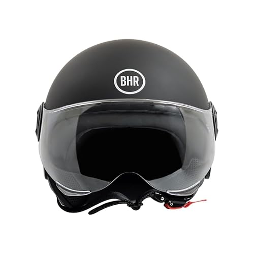 BHR Helm Demi-Jet 835 SPECIAL - Rollerhelm ECE 22.06 Zugelassenmit Anti-Kratz-Visier, Mikrometrischer Auslösung und Abnehmbare Wangenpolster - Mattschwarz L von BHR