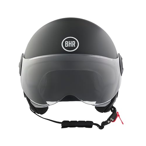 BHR Helm Demi-Jet 835 Special - Rollerhelm ECE 22.06 Zugelassenmit Anti-Kratz-Visier, Mikrometrischer Auslösung und Abnehmbare Wangenpolster - Mattschwarz L von BHR