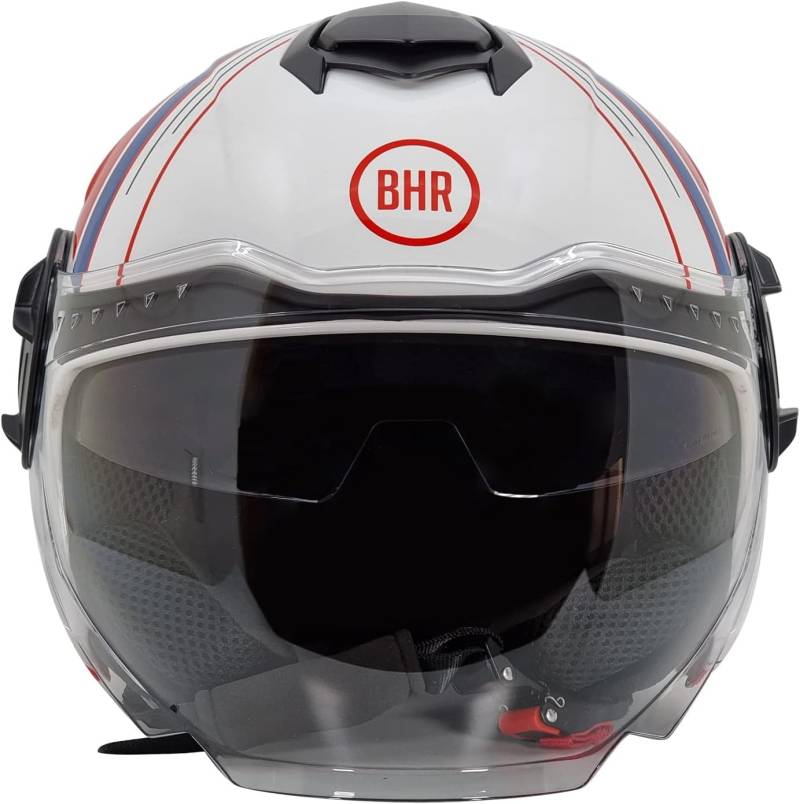 BHR Jet Helm Double Visor 830 FLASH, Scooter Helm mit ECE 22.06 Zulassung, Leichter & komfortabler Jet Helm mit innenliegender Sonnenblende, Cool White, M von BHR