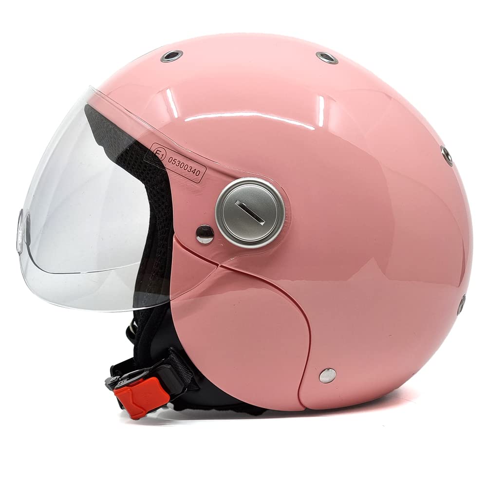 BHR Kinder-Motorradhelm Demi-Jet 816 BABY | ECE-geprüft | Kinder-Rollerhelm mit kratzfestem Visier, mikrometrischer Auslösung & modernem Design | ROSA | YS von BHR