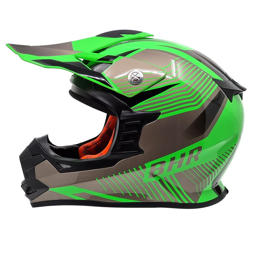 BHR Crosshelm 812 OFF ROAD | ECE homologierter Endurohelm mit herausnehmbarer Innenausstattung | Leichter & sicherer Motocross Helm mit Doppelringverschluss |GREEN BLAST | XL von BHR