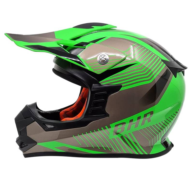 Crosshelm BHR 812 Off Road | ECE homologierter Endurohelm mit herausnehmbarer Innenausstattung | Leichter & sicherer Motocross Helm mit Doppelringverschluss |Green Blast | XL von BHR