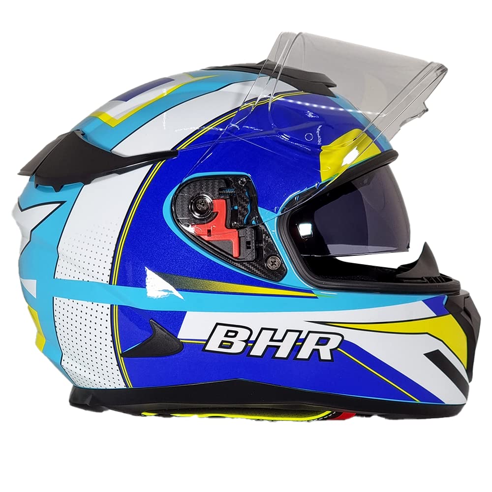 BHR Full Face Motorradhelm mit Doppelvisier 813 RACE | Full Face Motorradhelm ECE homologiert mit Sonnenblende | Mann/Frau | BLAU/WEISS | M von BHR