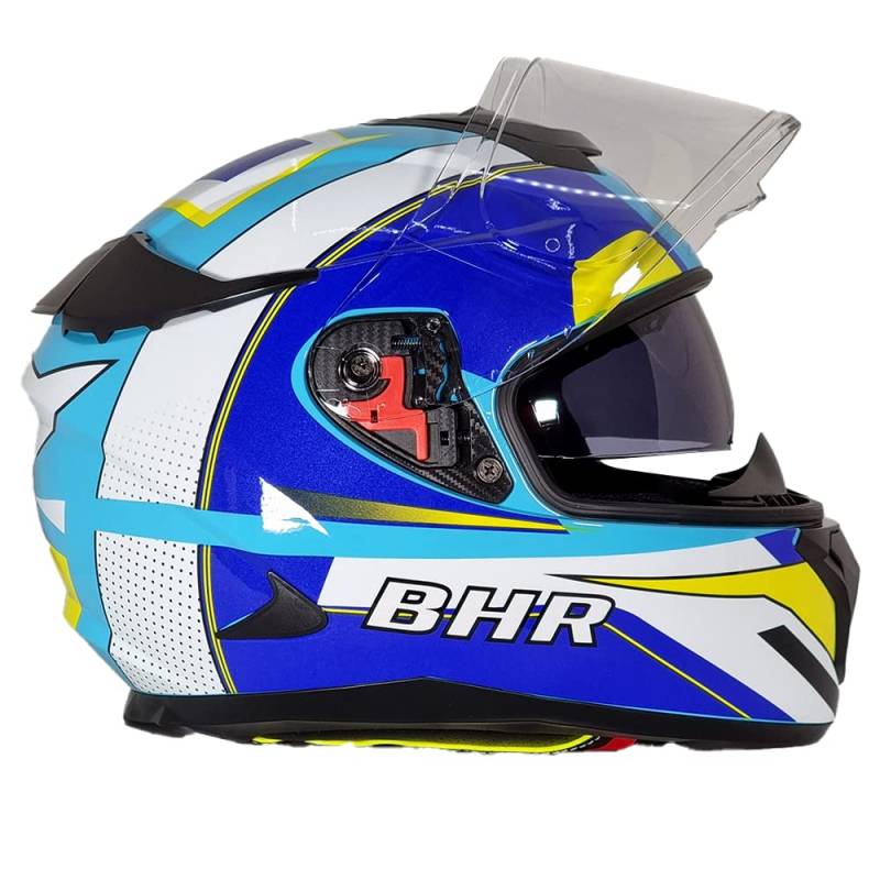 Full Face Motorradhelm mit Doppelvisier BHR 813 Race | Full Face Motorradhelm ECE homologiert mit Sonnenblende | Mann/Frau | BLAU/Weiss | M von BHR