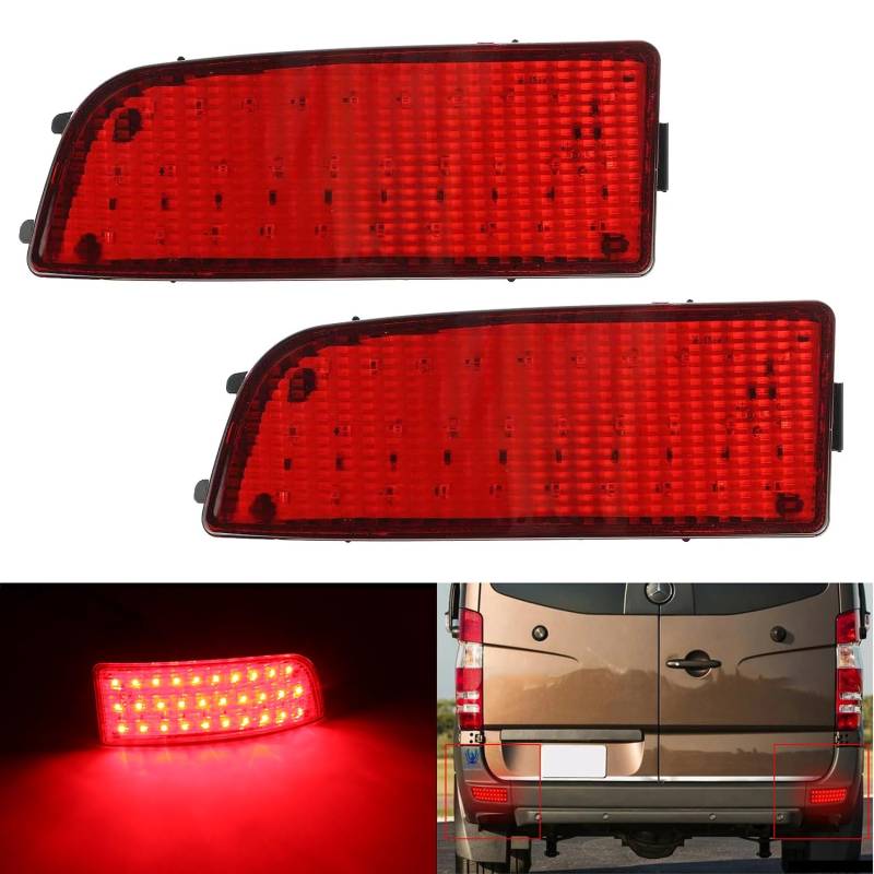 BHZNGD Roter 2X Heckstoßstangenreflektor, 12 V IP68 wasserdichtes Nebelschluss-Bremslicht, kompatibel mit Benz Dodge Sprinter W906 2006-2016, kompatibel mit V-W Crafter (2E) 2006-2017, A9068260140 von BHZNGD