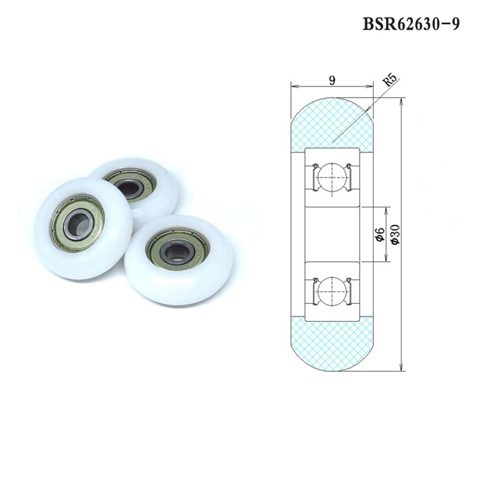 1pcs 6x30x9 Rower Rollers BSR62630-9 30mm Diameter 6mm Hole POM Coated Rowing Machine Seat Wheel 6 * 30 * 9 Bearing Pulleys BIANMTSW(6x35x11mm) von BIANMTSW