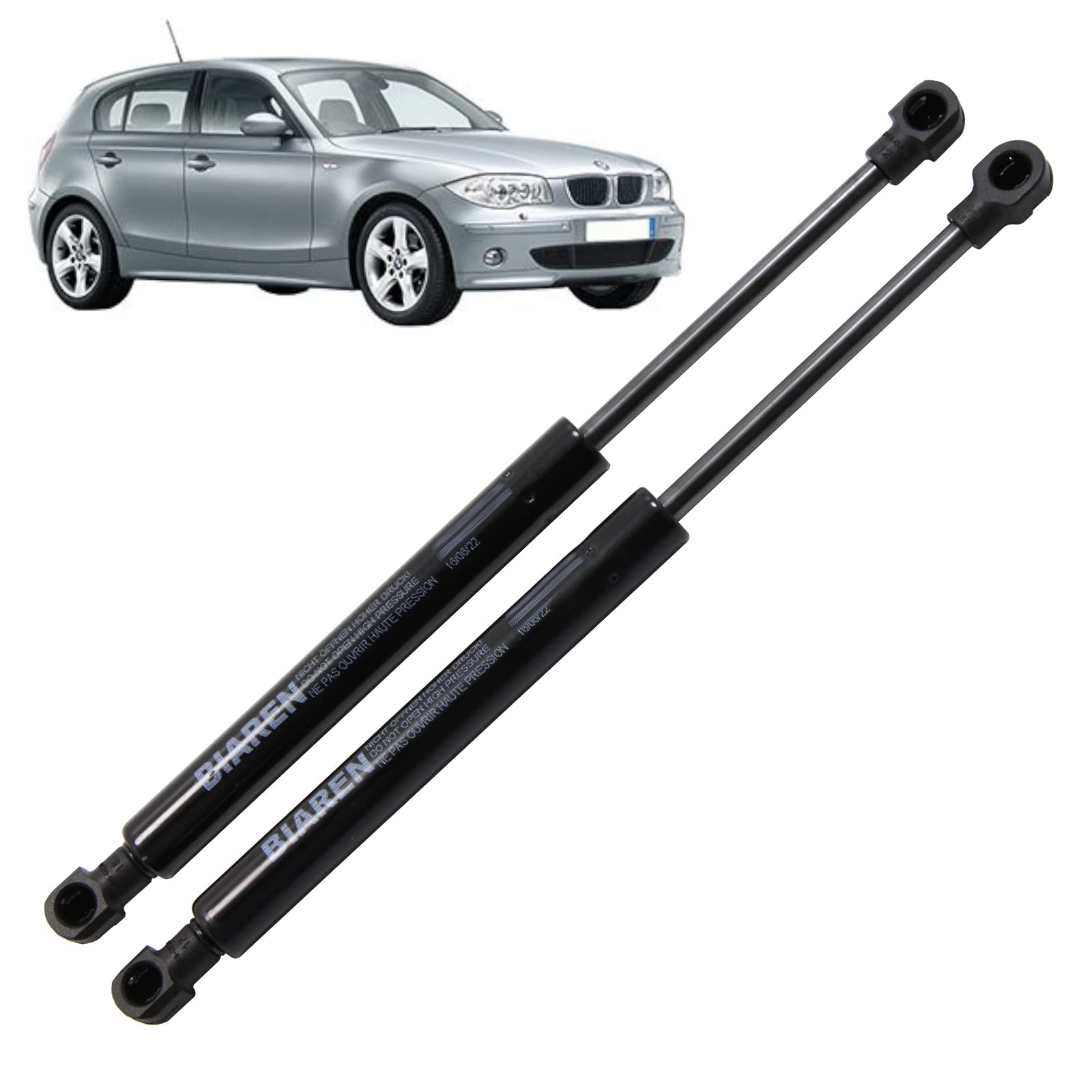 BIAREN 2 x Heckklappen-Gasdruckfedern für BMW E87 1er-Serie 2003–2012 Lift Support System 400 (N) 410 mm 51247060622 von BIAREN