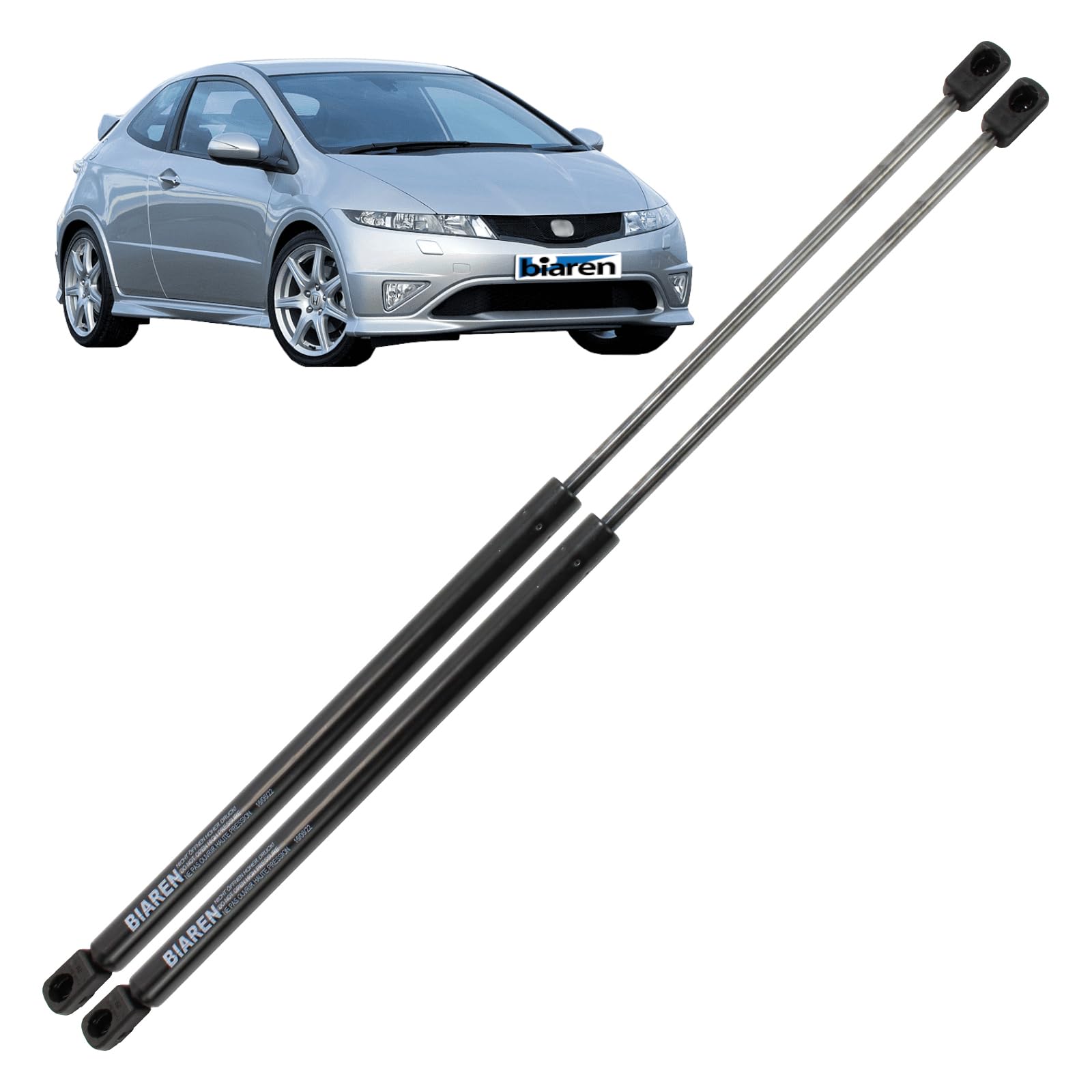 BIAREN 2 x Heckklappen-Gasdruckfedern für Honda Civic MK8 ab 2005, Hebeunterstützungssystem 465 (N) 640 mm, 74820SMGE03 von BIAREN