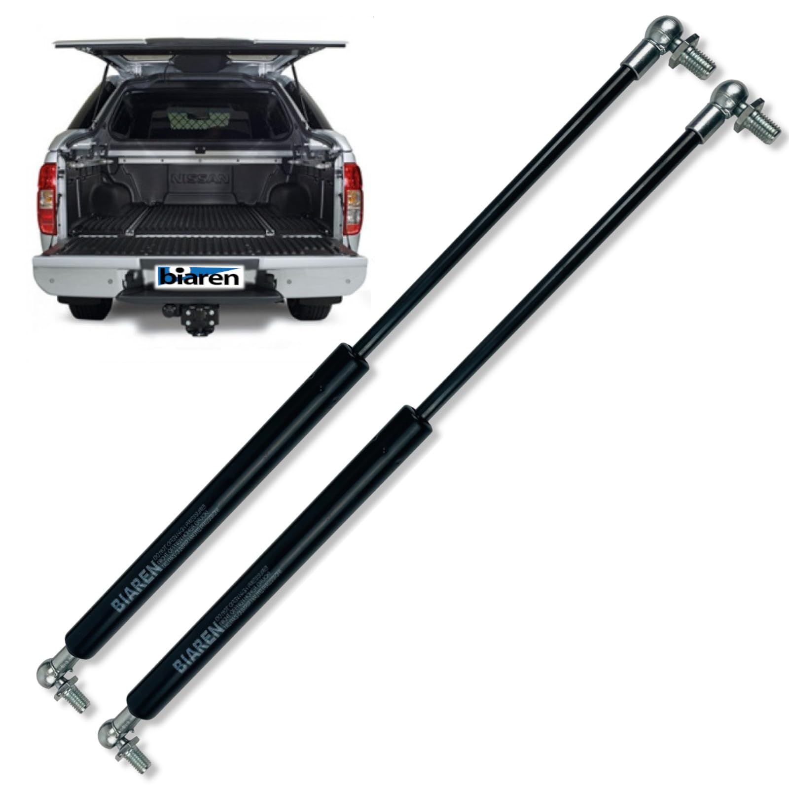 BIAREN 2 x Heckklappen-Gasdruckfedern für Nissan Navara Snugtop Canopy D22 D23 D40 1998–2016 Lift Support System 180 (N) 385 mm – C1621702 von BIAREN