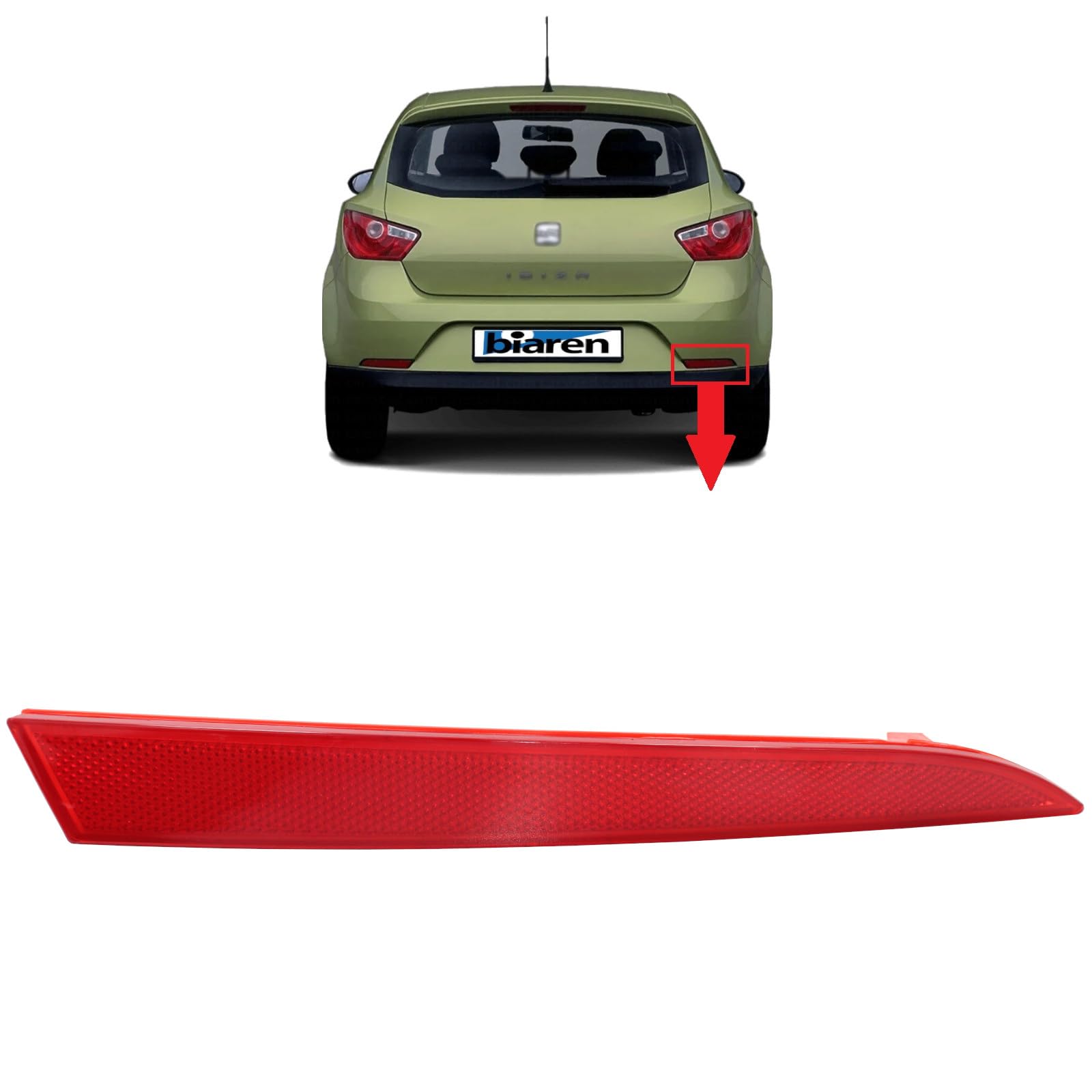 BIAREN Rückstoßstange Reflektor Licht Lampe Linsenmarkierung rechte Seite für Seat Ibiza 6J 4/5-Türer (2008-2012) Pre-Facelift 6J4945106 von BIAREN