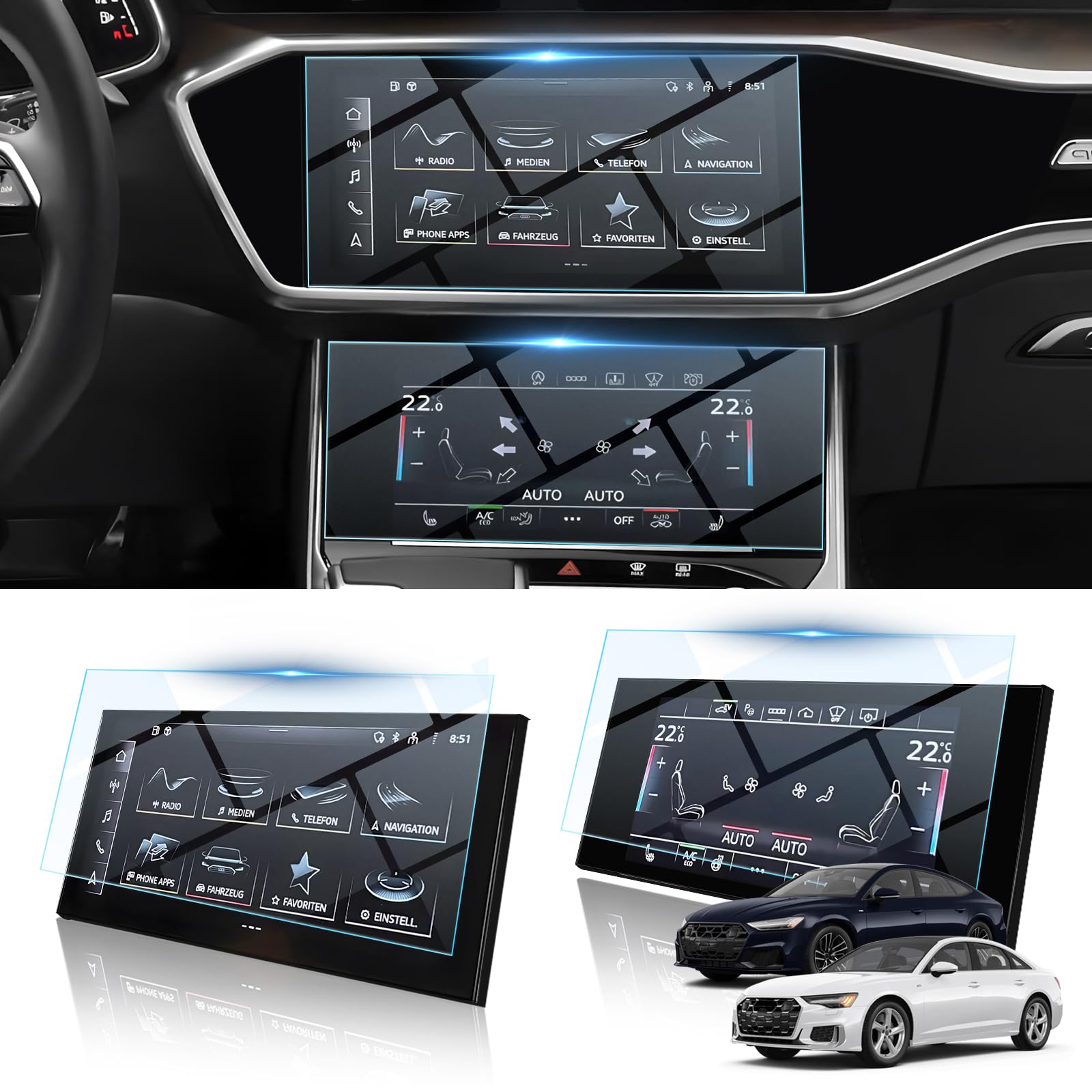 BIBIBO A*UDI A6 A7 Navigation Schutzfolie, 2 Displayschutzfolien für A*UDI A6 / A7 C8 2019-2024, 9H Gehärtetes Glas Displayschutzfolie, Navigator Displayschutzfolien von BIBIBO