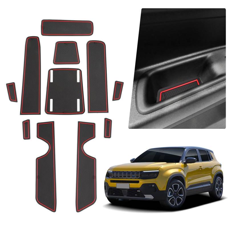 BIBIBO Antirutschmatten kompatibel mit Jeep Avenger 2023 2024, Auto Mittelkonsole Gummimatten, Jeep Avenger Antirutsch Pads, Anti Rutsch Schutzmatte, Rutschmatten, Auto Matten (Rot) von BIBIBO