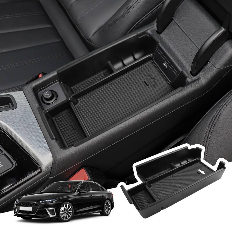 BIBIBO Aufbewahrungsbox für Audi A4 B9 / A5 F5 2017-2024, Mittelkonsole Organizer mit Rutschfestermatte, Handschuhfach, Mittelarmlehne, Konsolenschalen Armlehnen, Auto Armlehnenablage Zubehör von BIBIBO