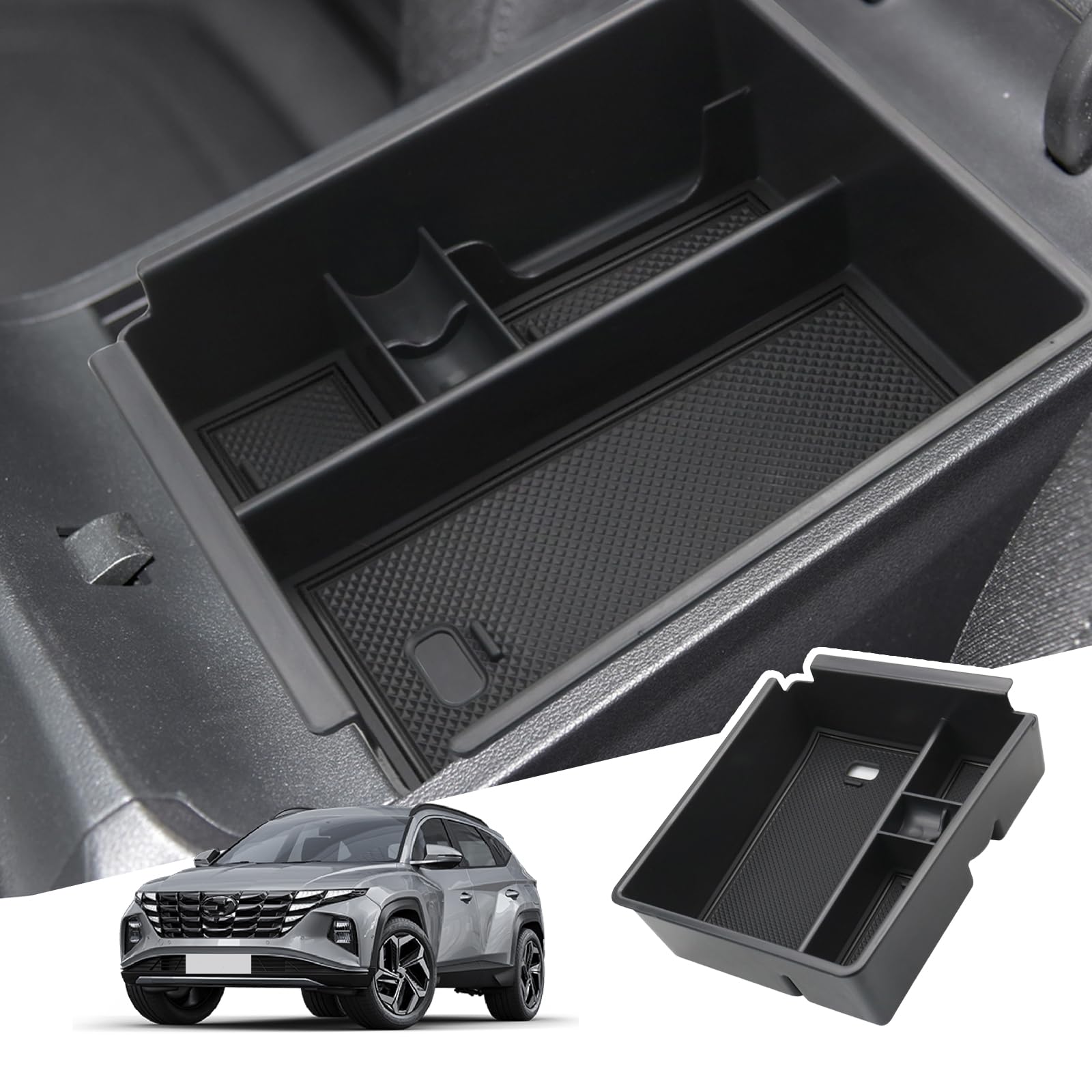 BIBIBO Aufbewahrungsbox für Hyunda-i Tucson NX4 2021-2024 (Automatikgetriebe), Mittelkonsole Organizer mit Rutschfestermatte, Handschuhfach, Konsolenschalen Armlehnen, Auto Armlehnenablage Zubehör von BIBIBO