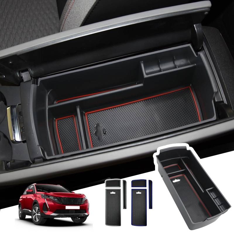 BIBIBO Aufbewahrungsbox für Peugeot 3008 5008 GT 2016-2022, Mittelkonsole Organizer mit Rutschfestermatte, Handschuhfach, Konsolenschalen Armlehnen, Armlehnenablage Zubehör von BIBIBO