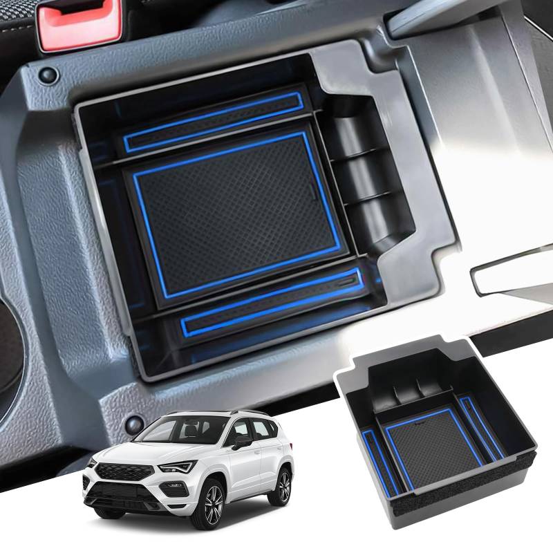 BIBIBO Aufbewahrungsbox für SEAT Ateca SUV 2017-2023, Mittelkonsole Organizer mit Rutschfestermatte, Handschuhfach, Mittelarmlehne, Konsolenschalen Armlehnen, Auto Armlehnenablage Zubehör von BIBIBO