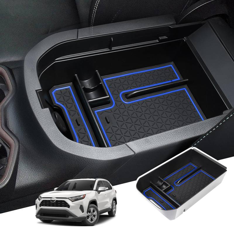 BIBIBO Aufbewahrungsbox für Toyota RAV4/Hybrid/Plug-in Hybrid 2019-2022, Mittelkonsole Organizer mit Rutschfestermatte, Mittelarmlehne, Konsolenschalen Armlehnen, Auto Armlehnenablage Zubehör von BIBIBO