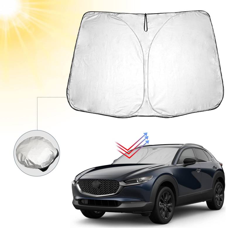 BIBIBO Auto Sonnenschutz mit UV Schutz Kompatibel mit Mazda CX-30 2019-2024, Auto Sonnenschirm für Frontscheibe, Hitzeschutz Auto gegen UV-Strahlen, faltbar und tragbar von BIBIBO