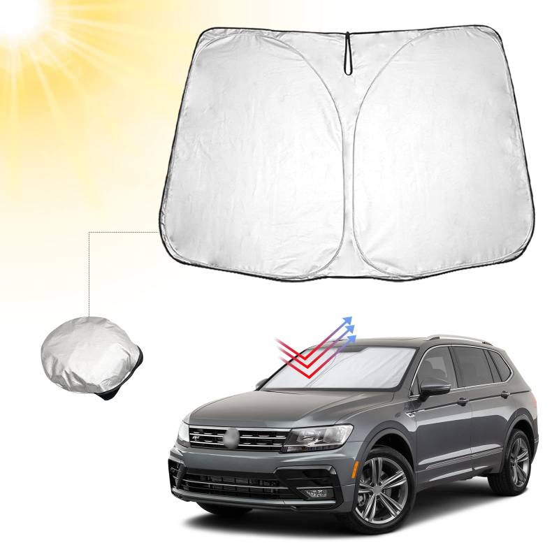 BIBIBO Auto Sonnenschutz mit UV Schutz Kompatibel mit VW Tiguan Allspace SWB LWB 2016-2024 / SEAT Tarraco, Auto Sonnenschirm für Frontscheibe, Hitzeschutz Auto gegen UV-Strahlen, Faltbar und Tragbar von BIBIBO