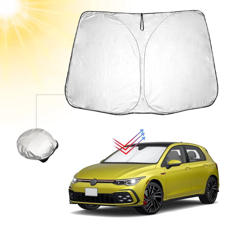 BIBIBO Auto Sonnenschutz mit UV Schutz Kompatibel mit Volkswagen Golf Mk8 2020-2024, Auto Sonnenschirm für Frontscheibe, Hitzeschutz Auto gegen UV-Strahlen, faltbar und tragbar Sonnenschirm von BIBIBO