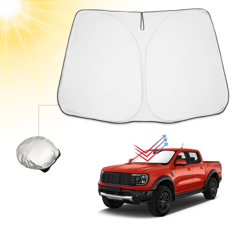 BIBIBO Ford Ranger T9 Sonnenschutz Frontscheibe Auto mit Ford Ranger T9 2023 2024, Auto Sonnenschutz Zertifizierte Qualität Frontscheibenabdeckung Faltbar mit UV-Schutz von BIBIBO