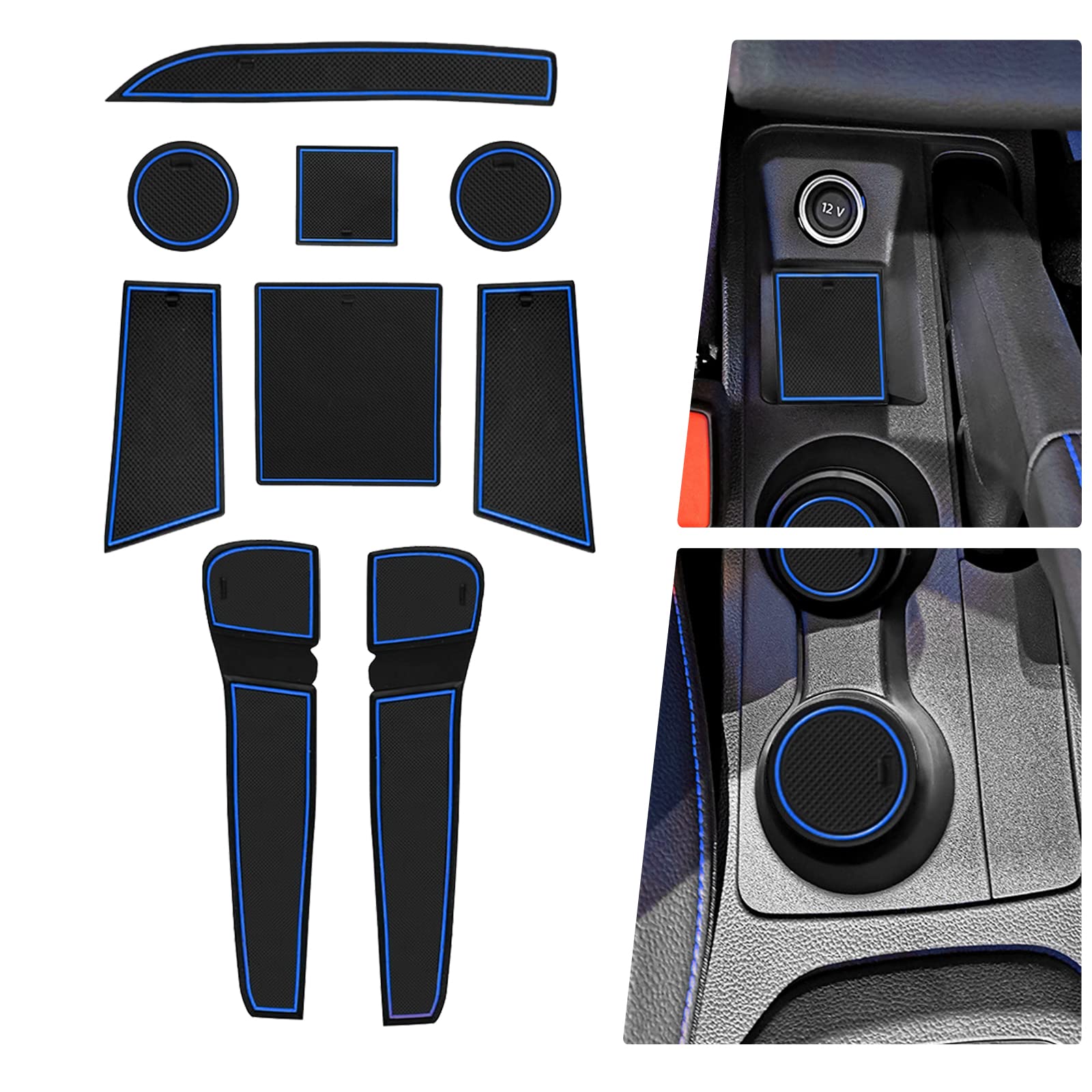 BIBIBO Gummimatten für Auto, Zubehör für Bezüge kompatibel mit Seat Ibiza Typ 6F 2018-2022 / SEAT Arona 2017-2022, Einsätze für Tassen und Mittelkonsole der Tür, 9 Stück, blau von BIBIBO