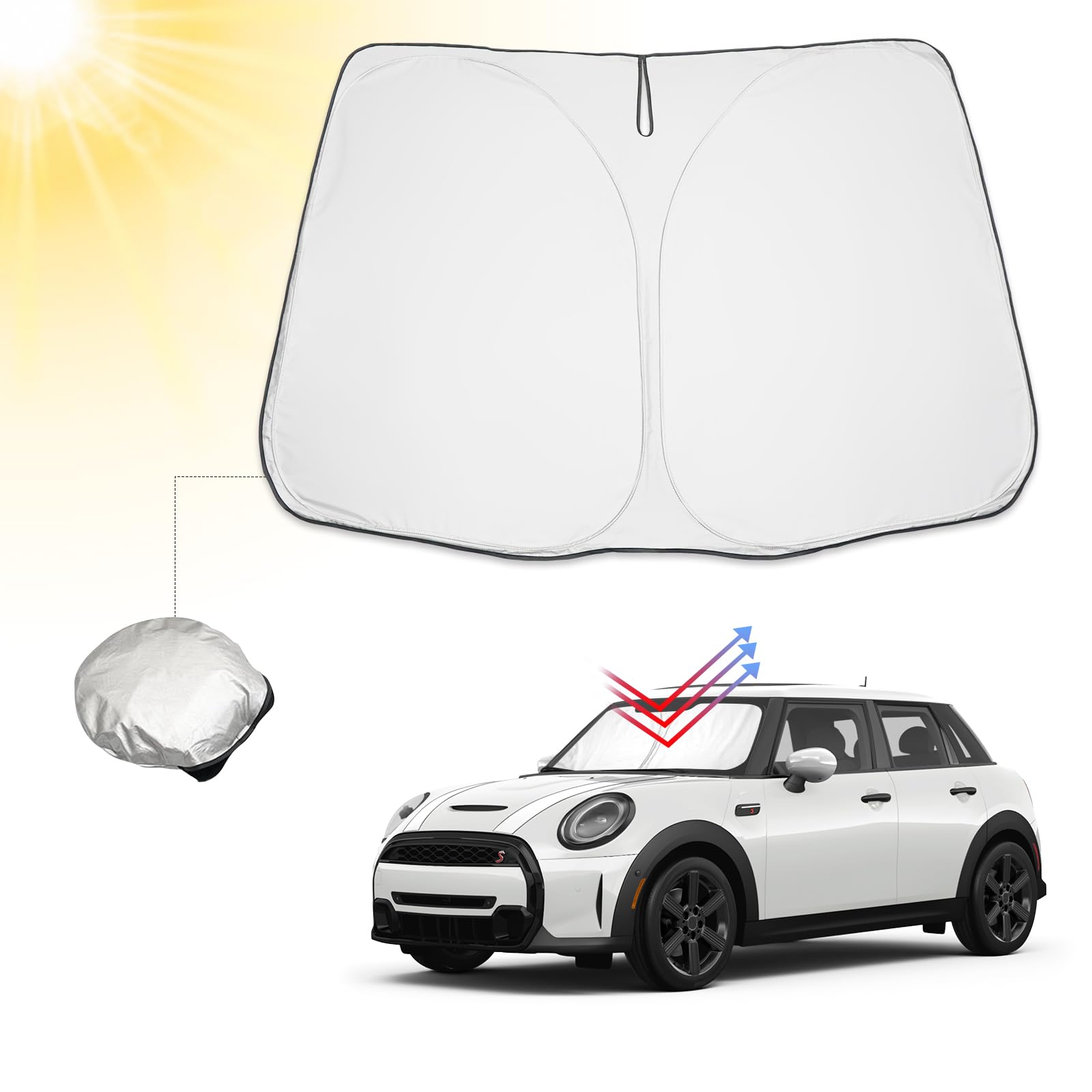 BIBIBO Mini Cooper Abdeckung Auto Frontscheibe kompatibel mit Mini Cooper F55 / F56 2015 – 2022, Auto Sonnenschutz für Frontscheibe Faltbar, Frontscheibenabdeckung gegen UV-Strahlen von BIBIBO