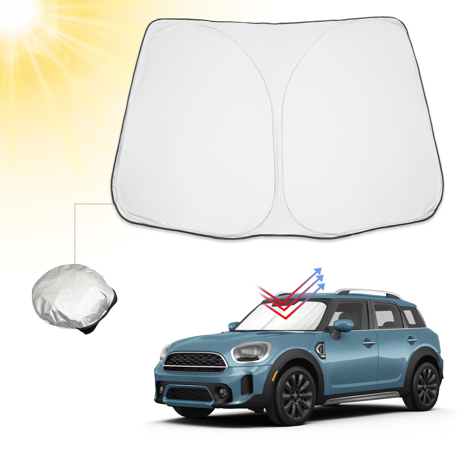 BIBIBO Mini Countryman F60 Frontscheibenabdeckung, Auto Abdeckung kompatibel mit Mini Countryman F60 2017-2024, Auto Sonnenschutz für Frontscheibe Faltbar, Sonnenblende gegen UV-Strahlen von BIBIBO