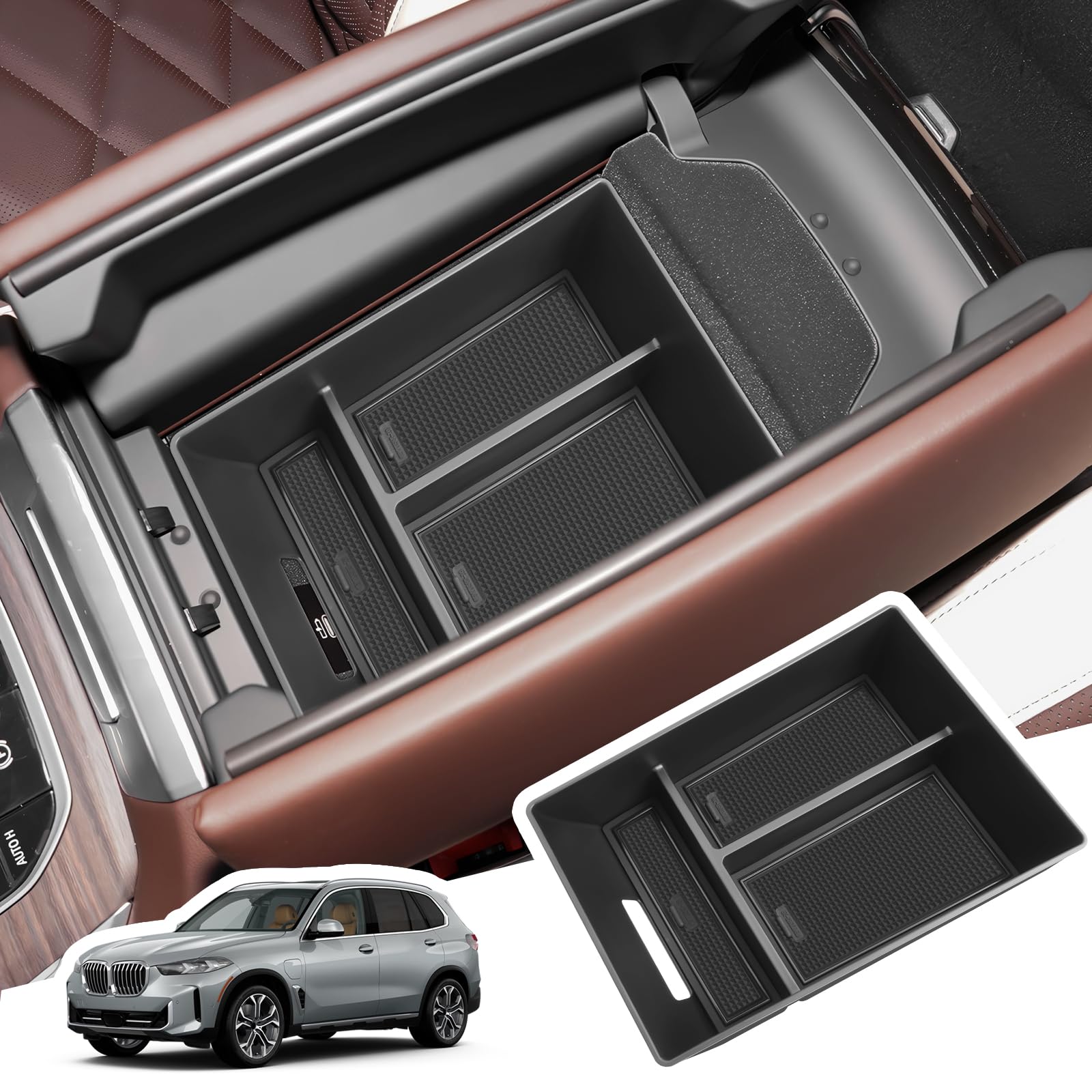 BIBIBO Mittelkonsole Aufbewahrungsbox für BMW X5 G05 / X6 G06 / X7 G07 2019-2024, Mittelkonsole Organizer mit Rutschfestermatte, Konsolenschalen Armlehnen, Armlehnenablage Zubehör von BIBIBO