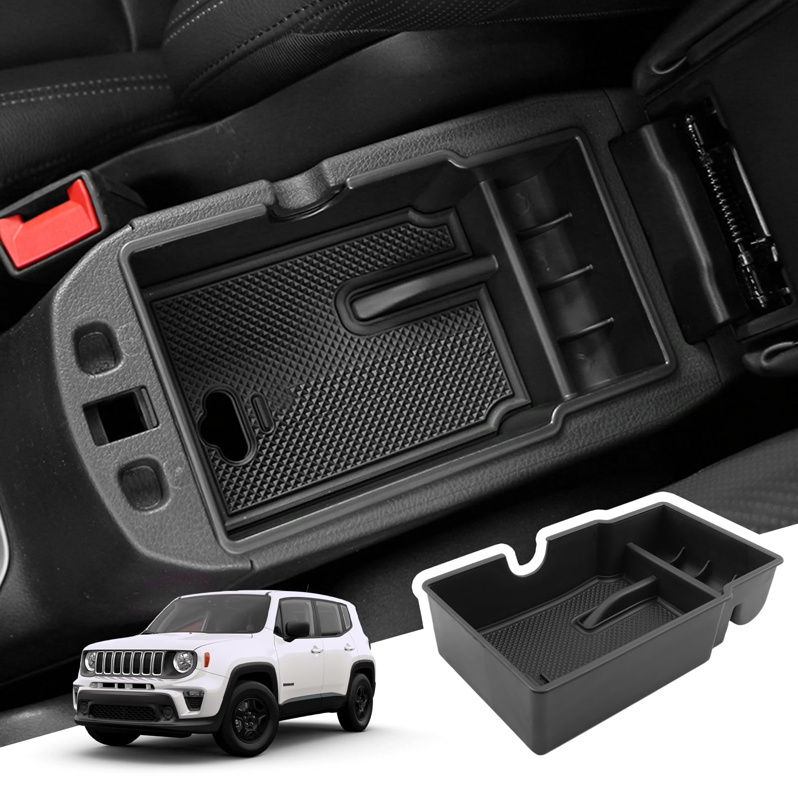 BIBIBO Mittelkonsole Aufbewahrungsbox für Jeep Renegade 2015-2023/FIAT 500X 2016-2022, Organizer mit Rutschfestermatte, Mittelarmlehne, Konsolenschalen Armlehnen, Auto Armlehnenablage Zubehör von BIBIBO