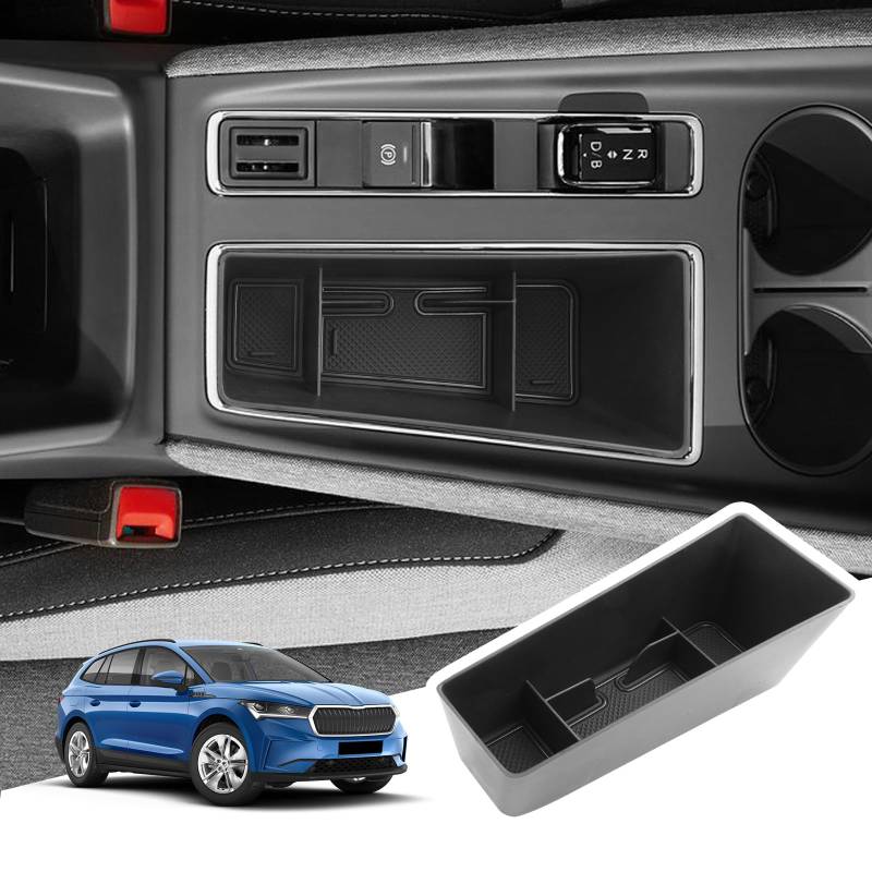 BIBIBO Mittelkonsole Aufbewahrungsbox für Skoda Enyaq iV 2021 2022 2023, Organizer mit Rutschfestermatte, Mittelarmlehne, Konsolenschalen Armlehnen, Auto Armlehnenablage Zubehör von BIBIBO