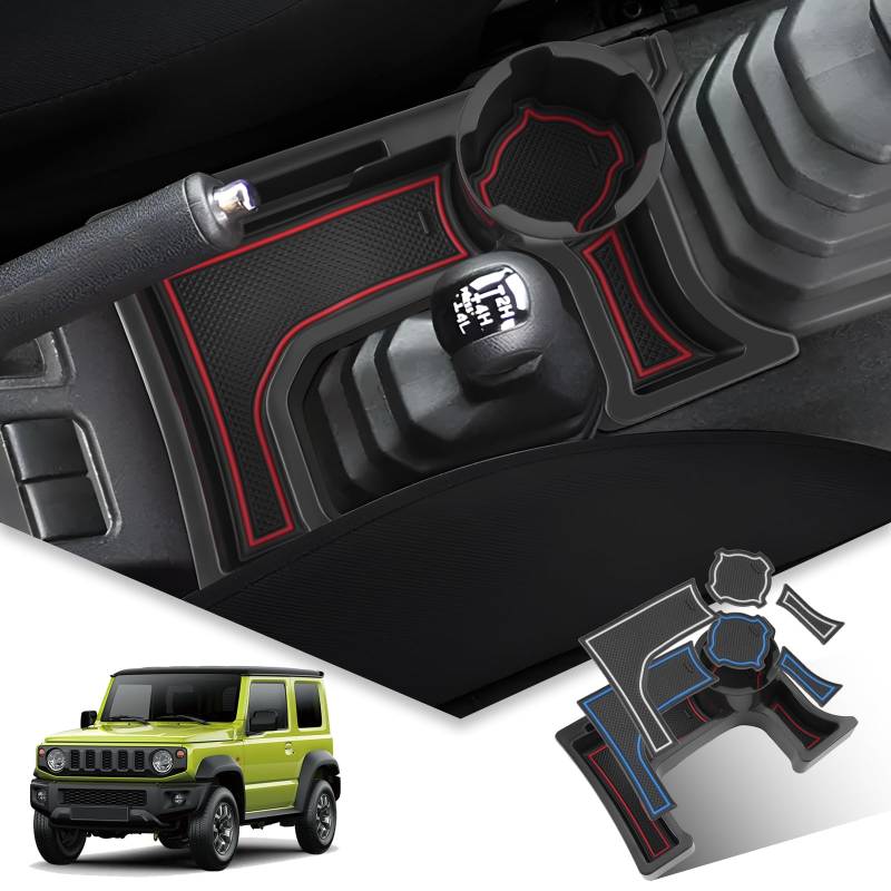 BIBIBO Mittelkonsole Aufbewahrungsbox für Suzuki jimny 2018-2024 (für Schaltgetriebe), Organizer mit 3 Farben Rutschfestermatte, Mittelkonsole Organizer, Suzuki Jimny Zubehör von BIBIBO